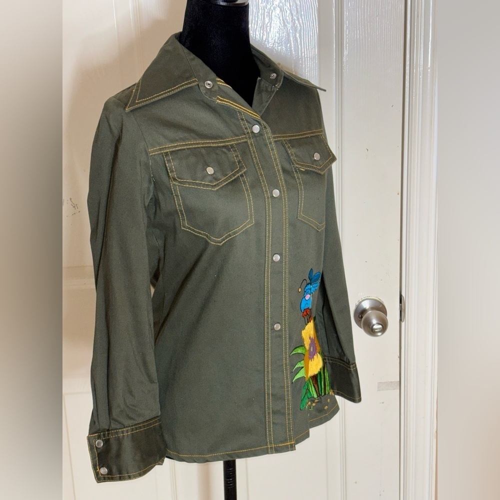 Vintage Ian By Shayne Blouse Shirt Top Size 9/10 Green Multi Embroidered Motif‌‌ - Picture 3 of 8